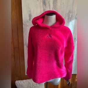 NEW adidas Sherpa Hooded Pullover Neon Pink Hooded Sweatshirt Girl’s XL (16)